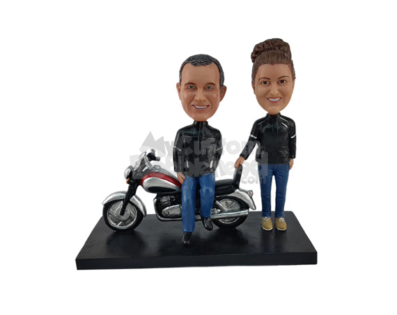 Custom Bobblehead Nice biker couple wearing identical jackets - Motor Vehicles Motorcycles Personalized Bobblehead & Action Figure Custom Bobblehead Nice biker couple wearing identical jackets - Motor Vehicles Motorcycles Personalized Bobblehead & Action Figure